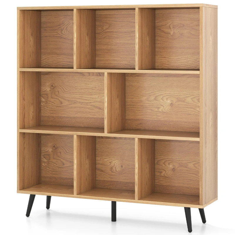 CASART Wooden Bookcase, Freestanding 7/8/10 Cube Bookshelf with Anti-tipping Kits, Modern Display Storage Unit for Living Room Bedroom Study Office (Natural, 100 x 24 x 107cm)