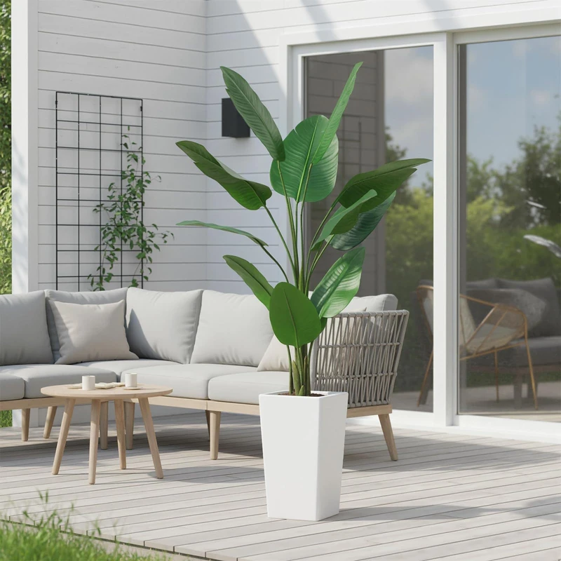 GarveeLife Artificial Plant 147 cm, Artificial Potted Plant with White Planter, Decorative Indoor Plant for Home, Office, Living Room, Weatherproof for Outdoor Use Front Door Decoration - Image 1