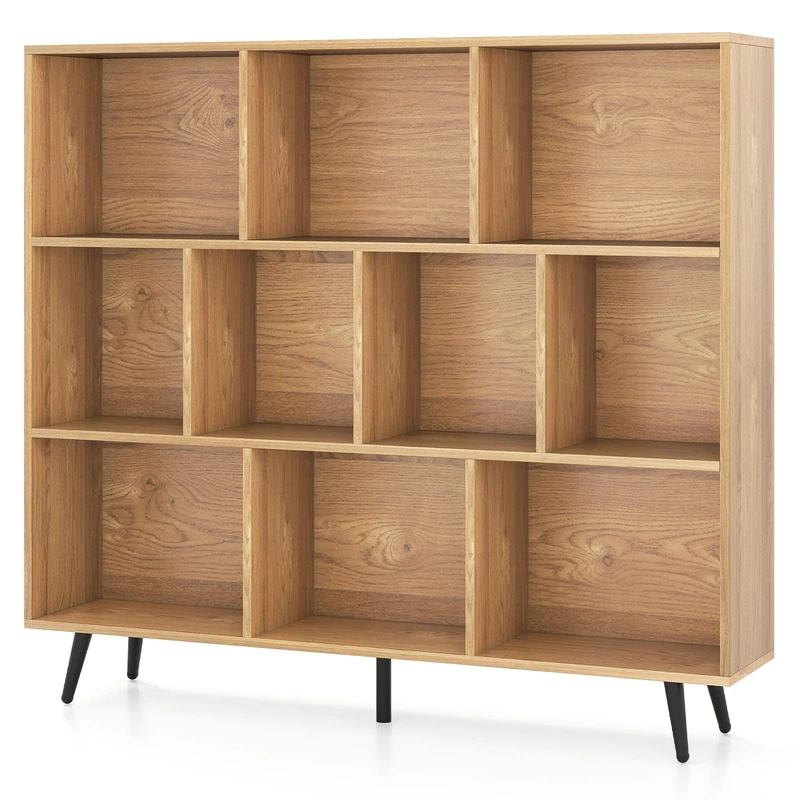 CASART Wooden Bookcase, Freestanding 7/8/10 Cube Bookshelf with Anti-tipping Kits, Modern Display Storage Unit for Living Room Bedroom Study Office (Natural, 120 x 24 x 107cm)