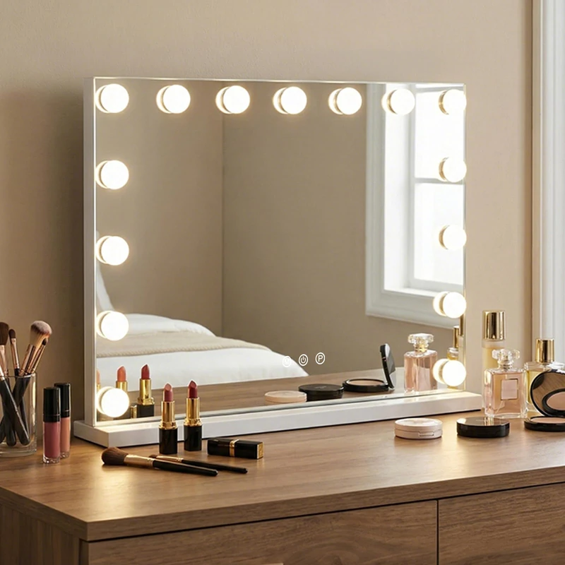 RELAX4LIFE Hollywood Vanity Mirror with Lights, Lighted Makeup Mirror with 15/18 Dimmable LED Bulbs, 3 Color Lighting Modes and Touch Control, Cosmetic Tabletop Mirror for Dressing Table (58x45cm)