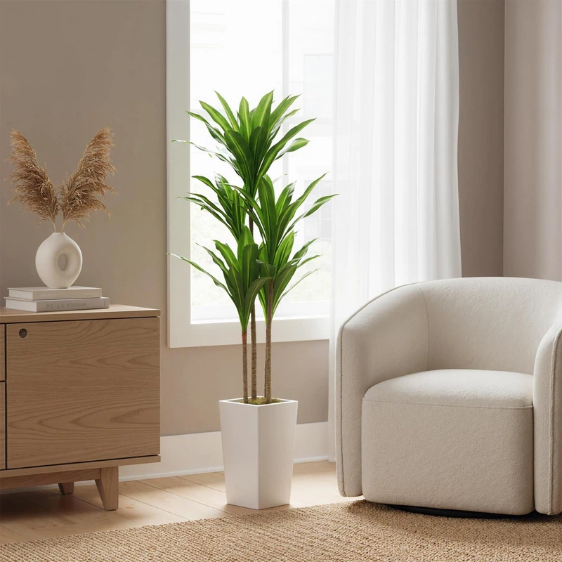 GarveeHome 147 cm Artificial Plants with White Planter, Tall, Decorative Large Fake Plant for Home, Office, Living Room, Outdoor, Front Door