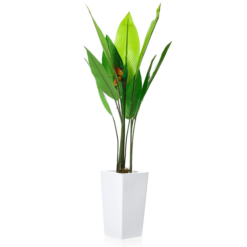 GarveeLife Artificial Plant 147 cm, Artificial Potted Plant with White Planter, Decorative Indoor Plant for Home, Office, Living Room, Weatherproof for Outdoor Use Front Door Decoration