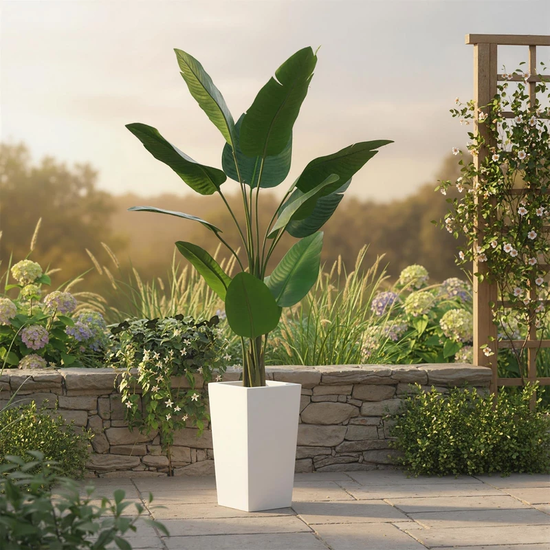 GarveeHome 147 cm Artificial Plants with White Planter, Tall, Decorative Large Fake Plant for Home, Office, Living Room, Outdoor, Front Door - Image 1