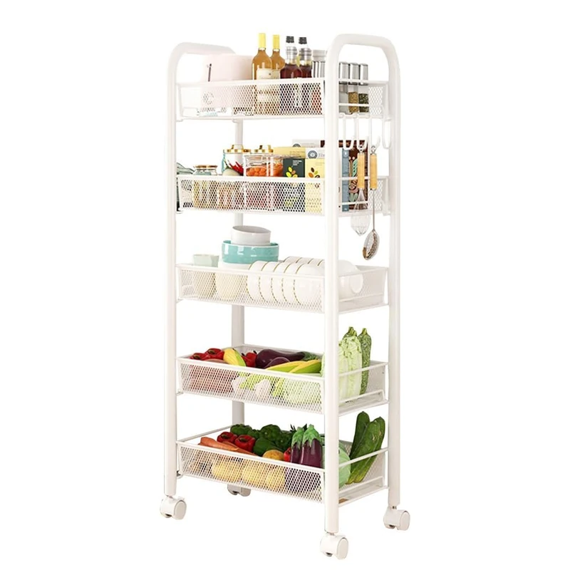 GarveeLife 5-Tier Slim Rolling Drawer Storage Cabinet - Heavy-Duty Metal Organizer Shelf with 360° Wheels, Portable Utility Rack for Kitchen, Pantry, Office, Snacks, Fruits & Vegetables