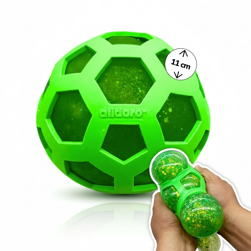 alldoro 60294 XXL Mesh Squishy Stress Ball for Press and Kneading Green with Glitter Diameter 11 cm Fidget Toy for Children from 3 Years