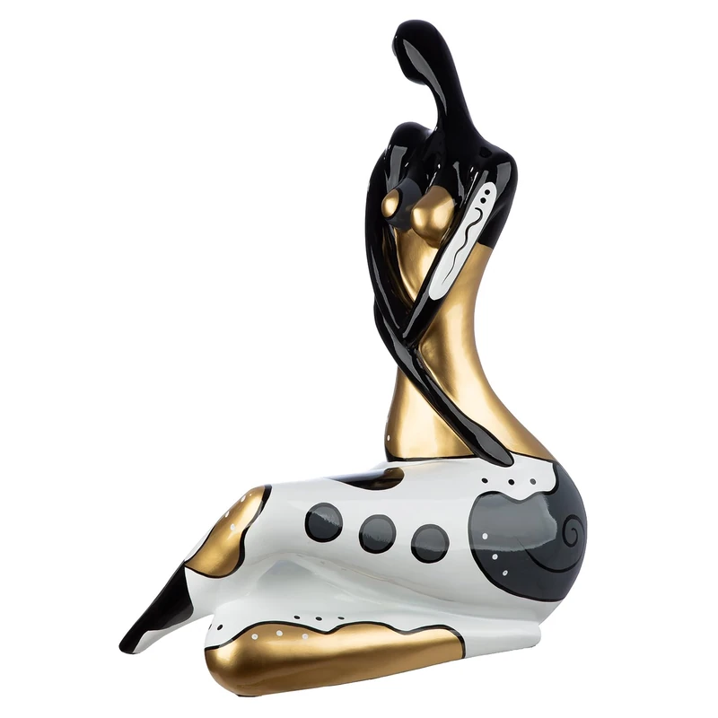 GILDE Sculpture Jasmine Resin with Graphic Pattern Metallic Look Black and White Height 56 cm x Width 39 cm - Image 1