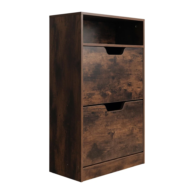 Relaxdays Tilt-Out Shoe Cabinet with Shelf, 102x60x24 cm, Fits 8 Pairs, 2 Flaps, Narrow Industrial Brown