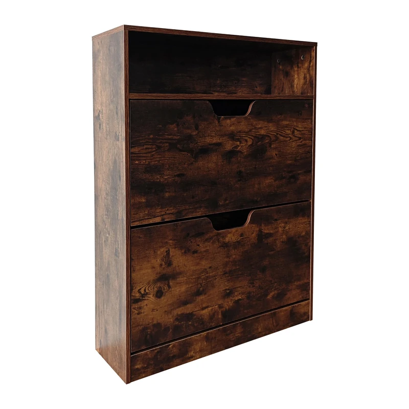 Relaxdays Shoe Cabinet with 12 Pair Storage, 80x24x102 cm, 2 Tilt Doors, Narrow Modern Brown