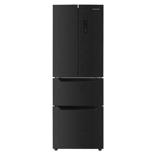 Russell Hobbs 320L French Door Fridge Freezer in Black Steel, Total No Frost, Automatic Defrost, Super Freeze Function, LED Display, and Adjustable feet, 186H x 60W x 69D cm, RH186FDFF602E1BS