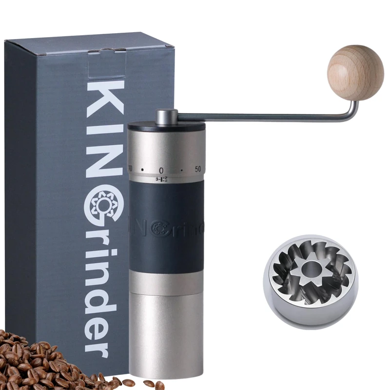 Silver KINGrinder K6 Manual Coffee Grinder Straight Handle Stainless Burr