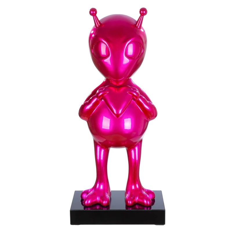 GILDE Allie Alien Sculpture Made of Resin and Marble - Glossy - Pink - Height 68 cm x Width 30 cm - Decorative Object - Image 1