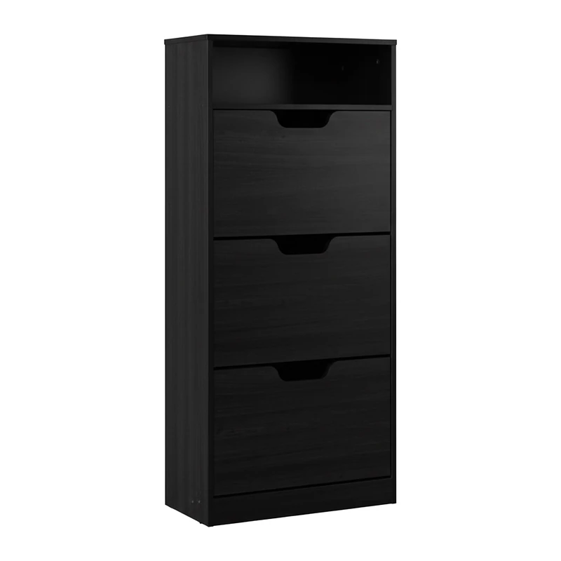 Relaxdays Shoe Cabinet with 3 Tilt-Out Flaps, Narrow Design, Wood-Effect Grey, 140x60x24 cm, Holds 14 Pairs