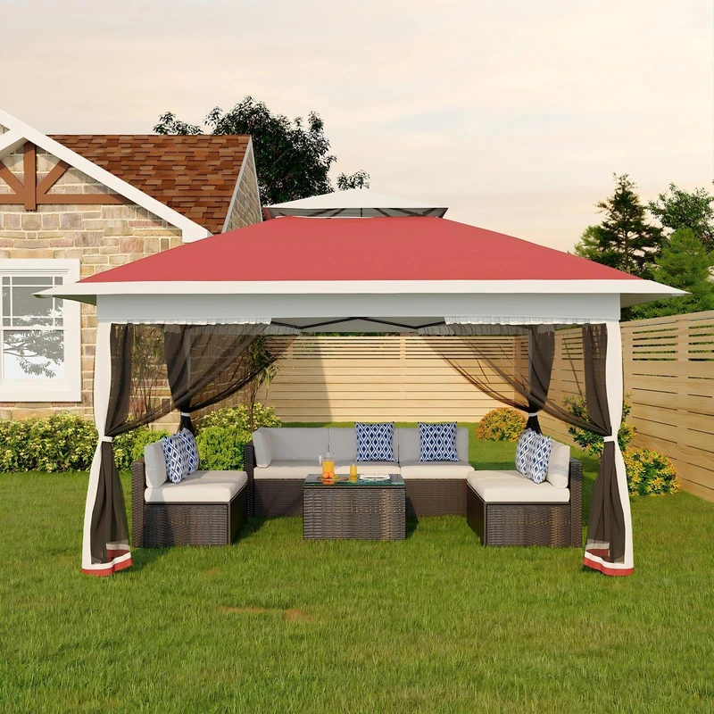 13x13FT Pop Up Gazebo, Adjustable Height Canopy Tent with Mosquito Netting & 4 Mesh Walls & Carry Bag, Pop Up Party Tent Canopy, Waterproof Marquee Party Tent, Easy Setup, for Garden Backyard - Image 1