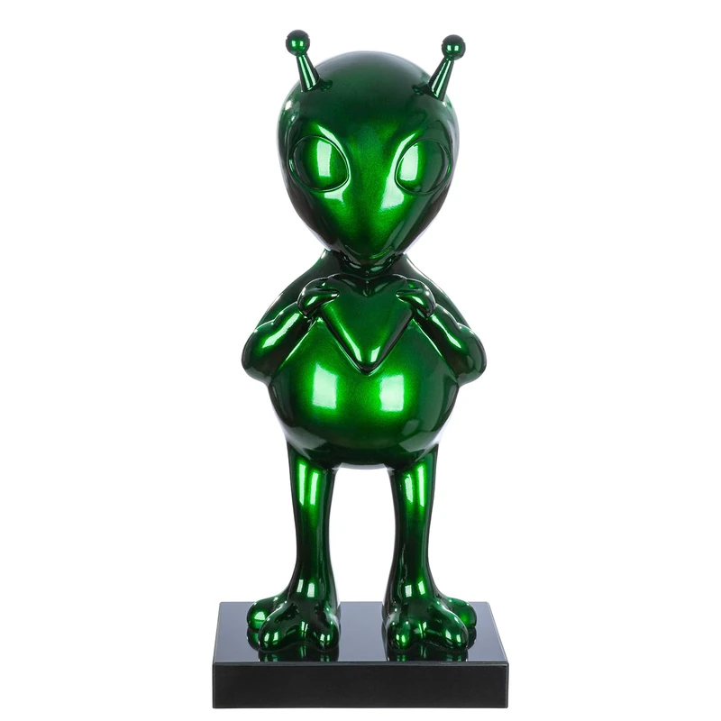 GILDE Alien Sculpture Made of Resin and Marble - Glossy - Green - Height 68 cm x Width 30 cm - Decorative Object