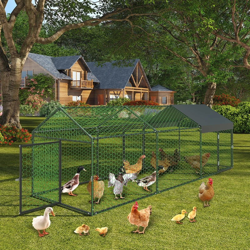 Large Metal Chicken Coop with Run,120x40x40 Inch Walk in Chicken Runs for Outdoor Backyard, Heavy Duty Poultry Pen with Security Lock & Anti-UV Cover