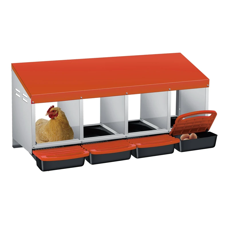 GarveeLife Rollaway Chicken Nesting Box – 4-Compartment Metal Laying Nest with Pull-Out Egg Collection Tray, Waterproof Ventilated Roof, Easy Clean, Wall Mounted or Floor Use – Orange Color, Four
