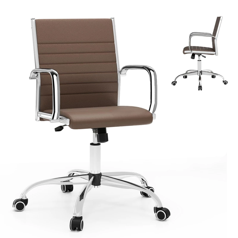 CASART Office Desk Chair, Ergonomic Executive Chair with Arms, High Back and Height Adjustable Padded Seat, PU Leather Computer Chair Conference Swivel Chair for Home Office (Brown)
