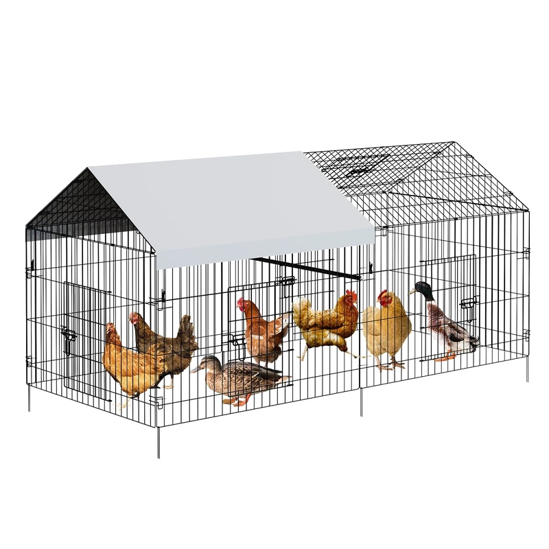 GarveeHome Spacious Metal Chicken Coop & Run – Walk-In Outdoor Poultry Cage with 4 Doors, Waterproof PE Cover, Rust-Proof – Large Hen House for Hens, Ducks, Rabbits, Small Animals, Backyard Use