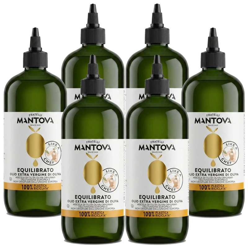 Mantova Extra Virgin Olive Oil Multipack 6×500 ml – Squeezer Bottles, Precise Pouring, Cooking, Salads, Pizza, Grill, Marinades – Family Pack, Savings, Gift Idea, Equilibrado