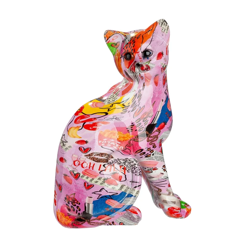 GILDE OOH LALA Cat Figurine Resin – Multicoloured – Height 29 cm x Width 21 cm – Street Art Style