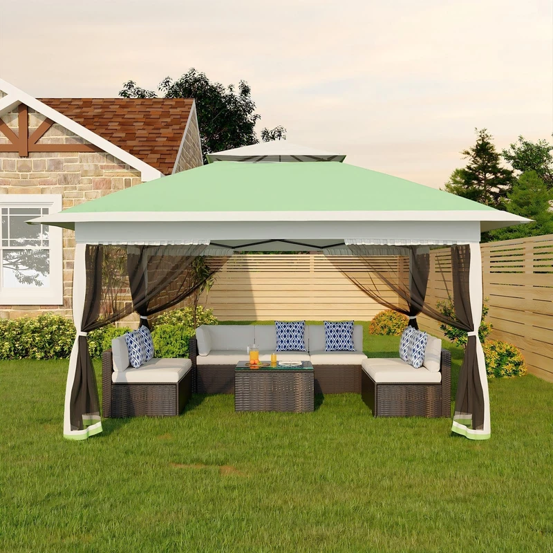 13x13FT Pop Up Gazebo, Adjustable Height Canopy Tent with Mosquito Netting & 4 Mesh Walls & Carry Bag, Pop Up Party Tent Canopy, Waterproof Marquee Party Tent, Easy Setup, for Garden Backyard - Image 1