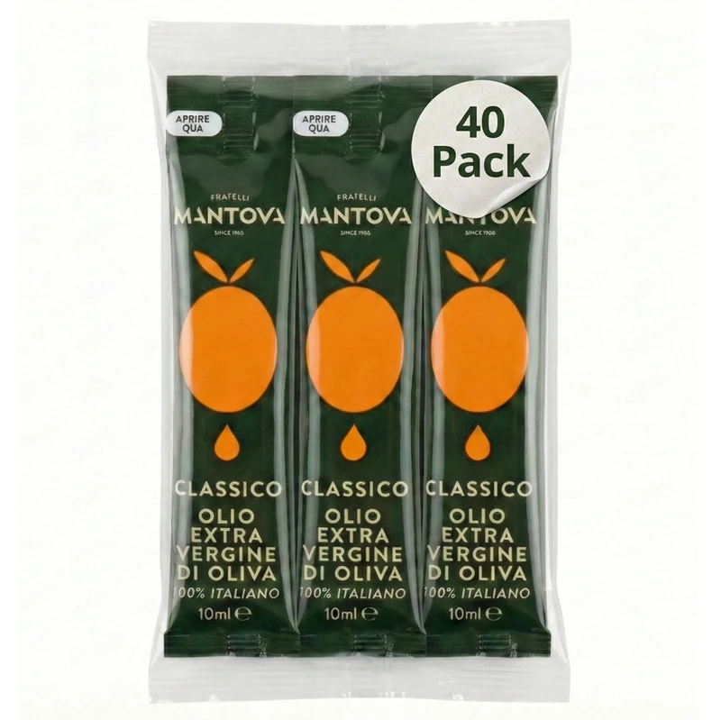 Mantova Italian extra virgin olive oil multipack 40 sachets x 3 single doses 10 ml each – total 1200 ml, superior, fruity, bitter-spicy, flow pack for restaurants, offices, hotels and catering