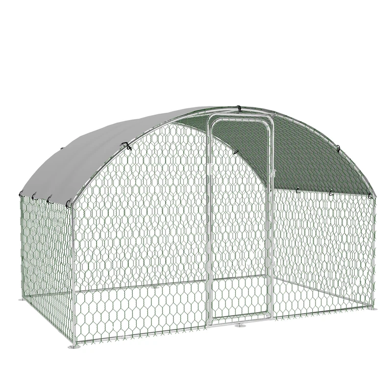 Heavy Duty Large Metal Walk-In Chicken Coop with Waterproof & UV-Resistant Cover, Peaked Roof Poultry Cage and Outdoor Pen for Chickens, Ducks, Rabbits, Secure for Yard, Farm, Backyard, 9.8×6.5×6.5ft
