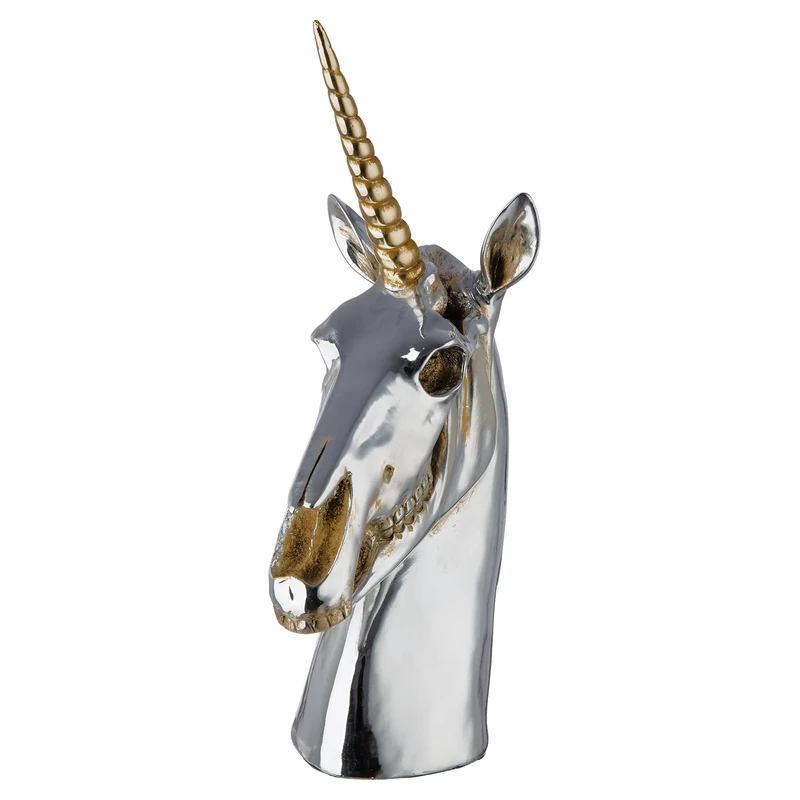 GILDE Aurex Unicorn Sculpture Resin Shiny Silver Height 48 cm x Width 29 cm Decorative Figure