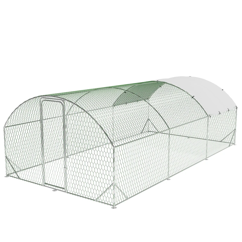GarveeHome Large Metal Chicken Coop Walk-In Poultry Cage – Tri-Supporting Wire Mesh, Waterproof UV-Resistant Cover, Secure Outdoor Chicken Run Pen for Yard, Ducks & Rabbits, 9.8' W x 19.7' L x 6.6' H