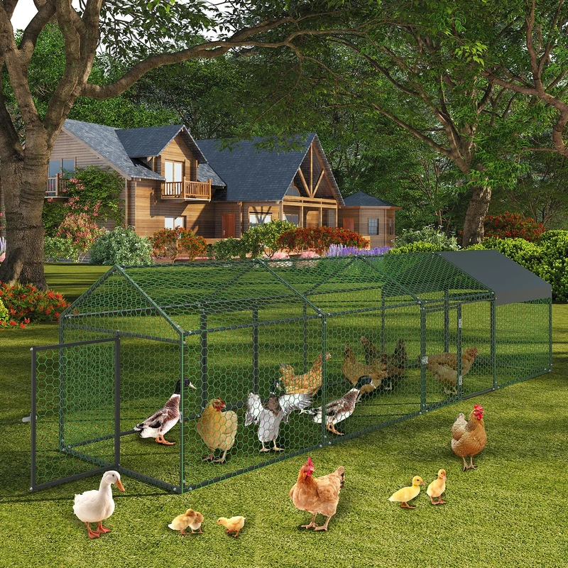 Large Metal Chicken Coop with Run,160x40x40 Inch Walk in Chicken Runs for Outdoor Backyard, Heavy Duty Poultry Pen with Security Lock & Anti-UV Cover, Tri-Supporting Wire Mesh