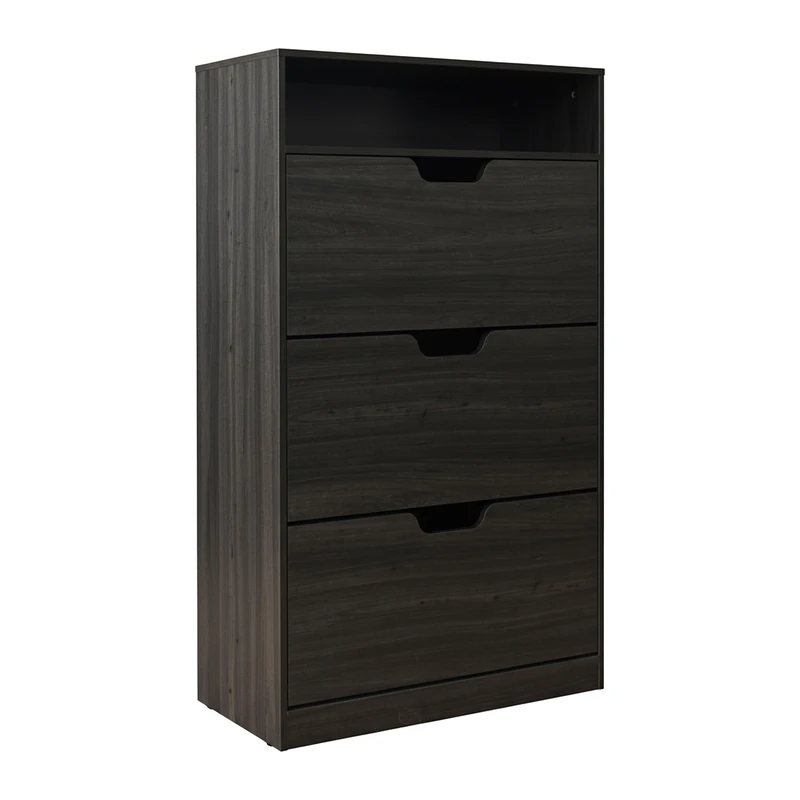 Relaxdays Shoe Cabinet with Shelf, 140x80x24 cm, 18 Pairs, 3 Tilt Doors, Slim Hallway, Wood Effect Grey