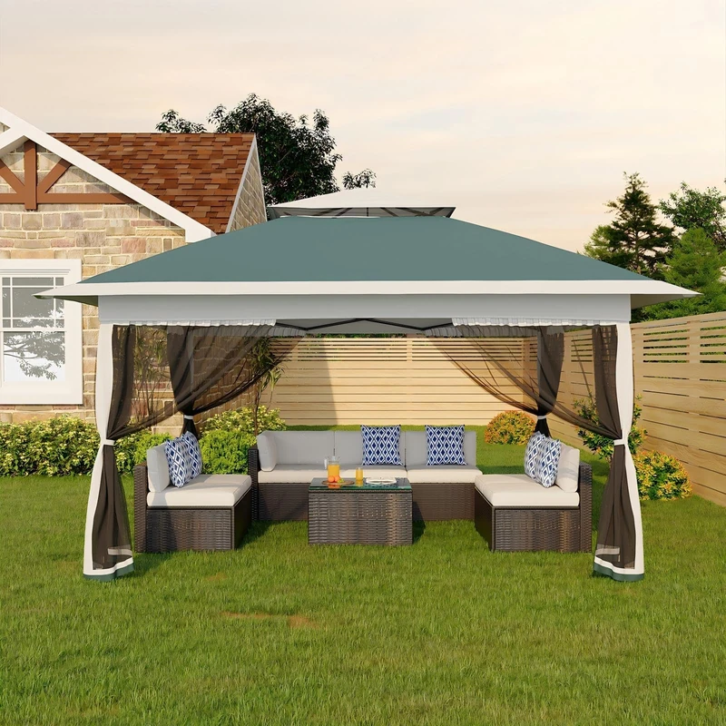 13x13FT Pop Up Gazebo, Adjustable Height Canopy Tent with Mosquito Netting & 4 Mesh Walls & Carry Bag, Pop Up Party Tent Canopy, Waterproof Marquee Party Tent, Easy Setup, for Garden Backyard - Image 1
