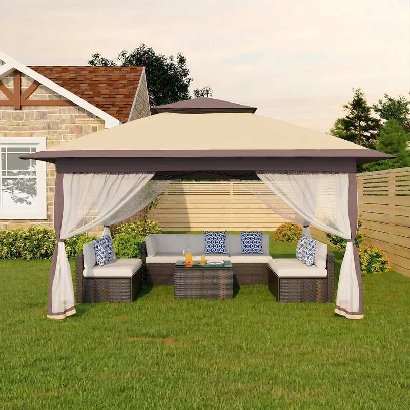 12x12FT Pop Up Gazebo, Adjustable Height Canopy Tent with Mosquito Netting & 4 Mesh Walls & Carry Bag, Pop Up Party Tent Canopy, Waterproof Marquee Party Tent, Easy Setup, for Garden Backyard