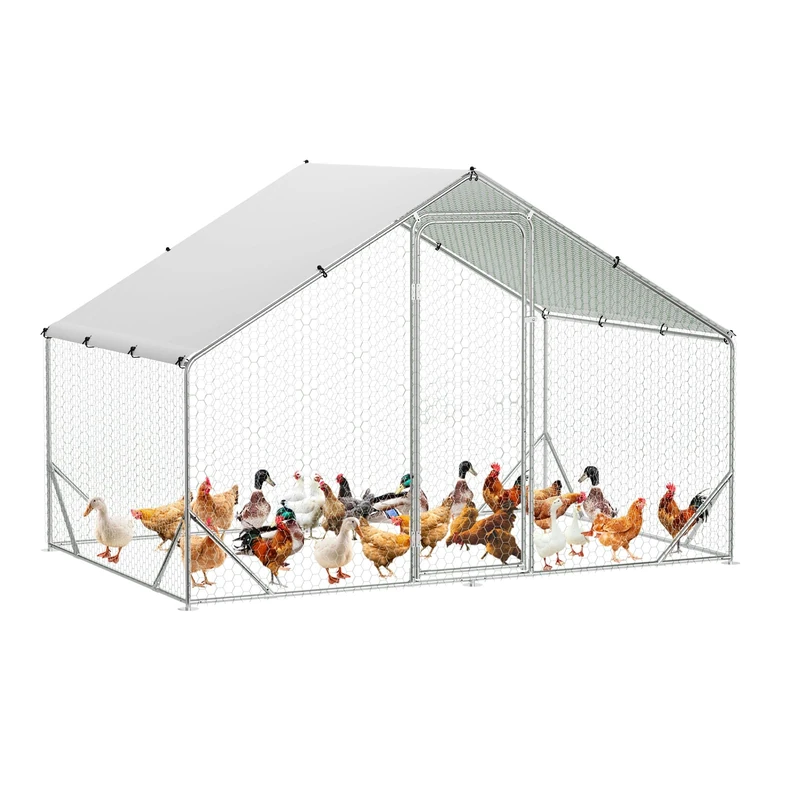 GarveeHome Heavy Duty Walk-In Chicken Coop – Large Metal Poultry Cage with Run, Waterproof & UV Resistant Cover, Secure Outdoor Chicken Pen for Garden & Farm – Size: 9.8' W x 6.5' D x 6.5' H