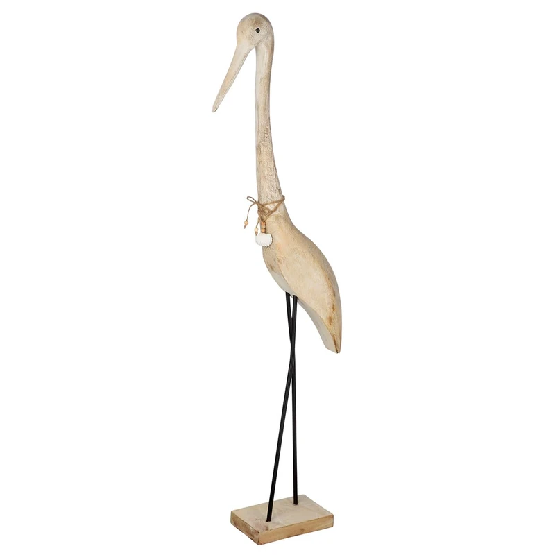 GILDE Julius Mango Wood Sculpture - Heron Shape - Natural Colour - Wiped Surface - Height 112 cm x Width 43 cm - Image 1