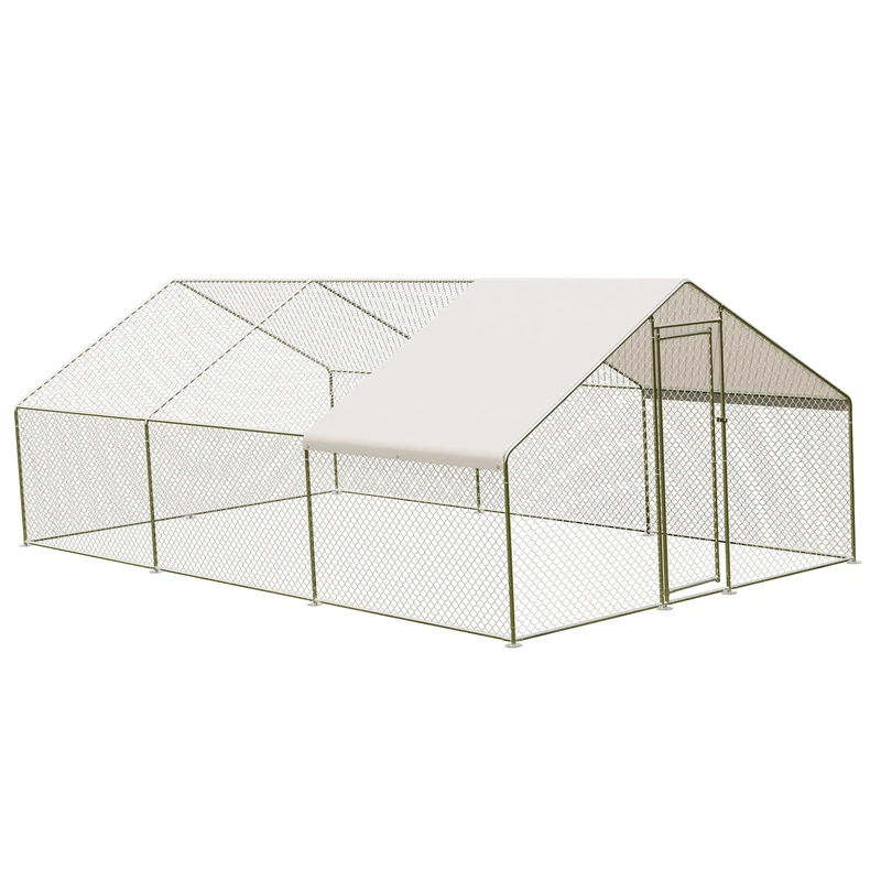 Spacious Walk-In Metal Chicken Coop – Secure Outdoor Poultry Enclosure with Covered, Waterproof & UV-Resistant Roof – Hunter-Proof Run for Chickens, Ducks, Small Animals 9.8 * 19.7 * 6.6ft