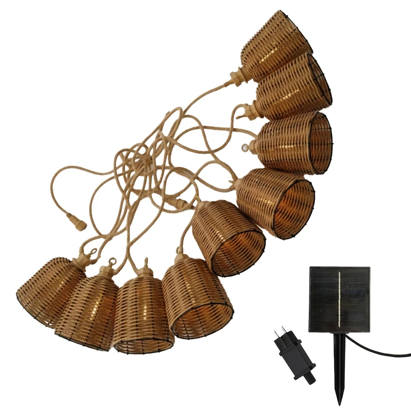 Formentera Big Hybrid Solar Powered Outdoor Fairy Lights with 10 Shade, Warm White, 8 m Solar and Mains Powered