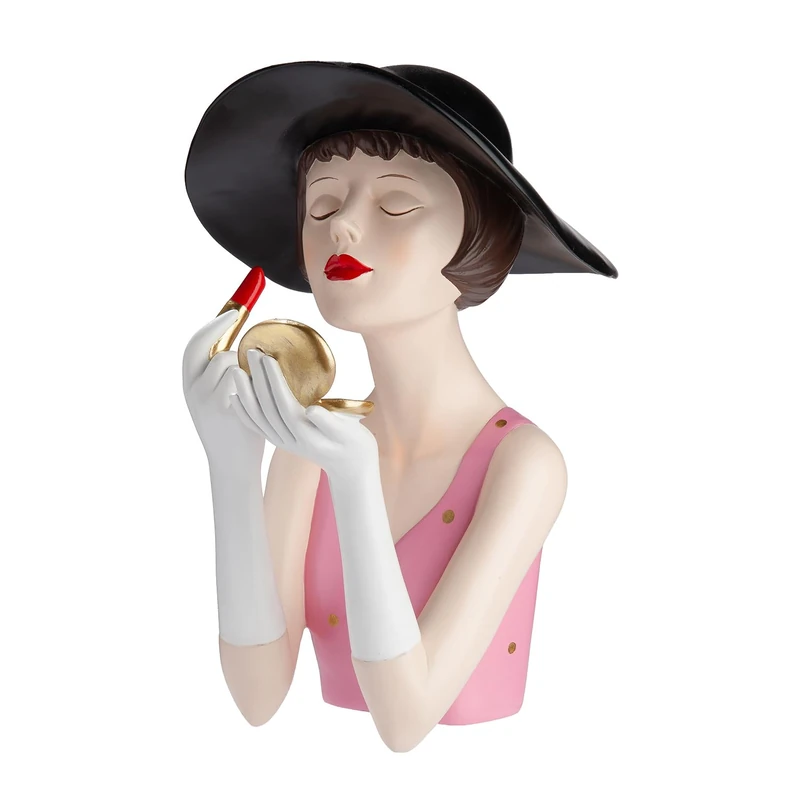 GILDE Lady Amélie Resin Figurine, Metallic Look, Polka Dots, Lipstick Motif, Pink/Red, Height 31 cm x Width 20 cm - Image 1