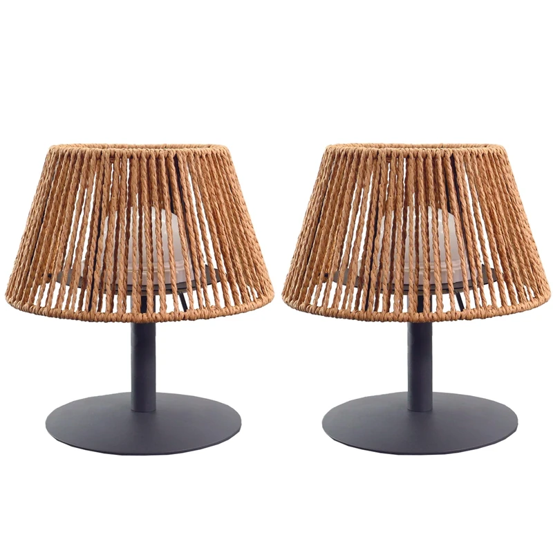 Lumisky Set of 2 Cordless Table Lamps Natural Raffia LED Warm White/White Dimmable 2X Standy Mini Raffy Height 22 cm - Image 1
