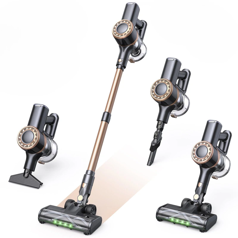 Lubluelu Cordless Vacuum Cleaner, 450W Motor & 45kPa Suction, Lightweight & Quiet Stick Vacuum with LED Display, Ideal for Pet Hair, Carpets, Hard Floors & Car, Gold (Gold)