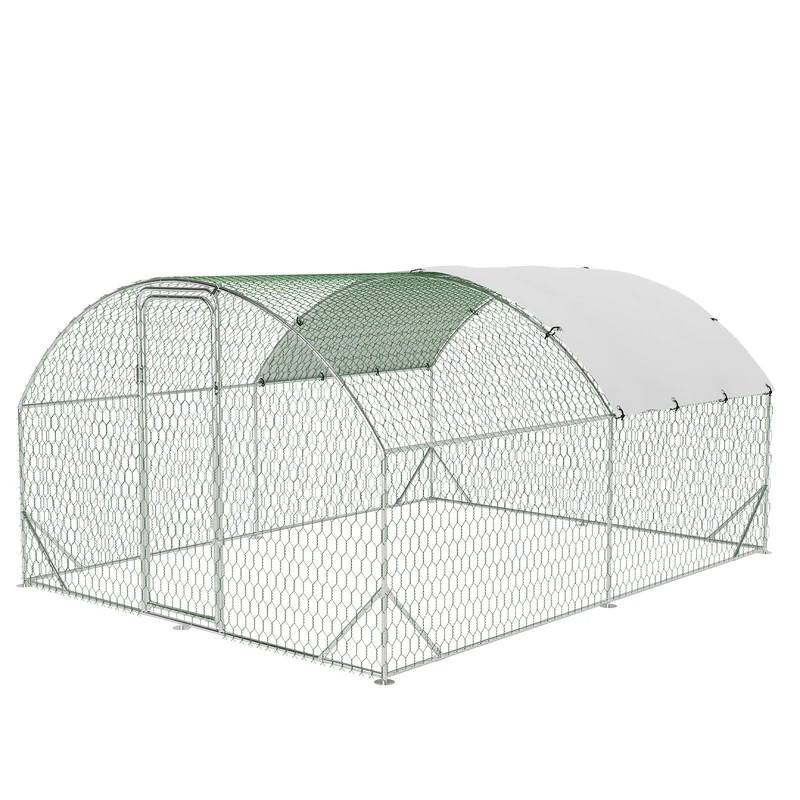 Large Metal Chicken Coop Walk-In Poultry Cage – Tri-Support Wire Mesh, Waterproof UV-Resistant Cover, Secure Outdoor Chicken Run Pen for Ducks, Rabbits, Yard & Farm, 9.8' W x 13.1' L x 6.6'H