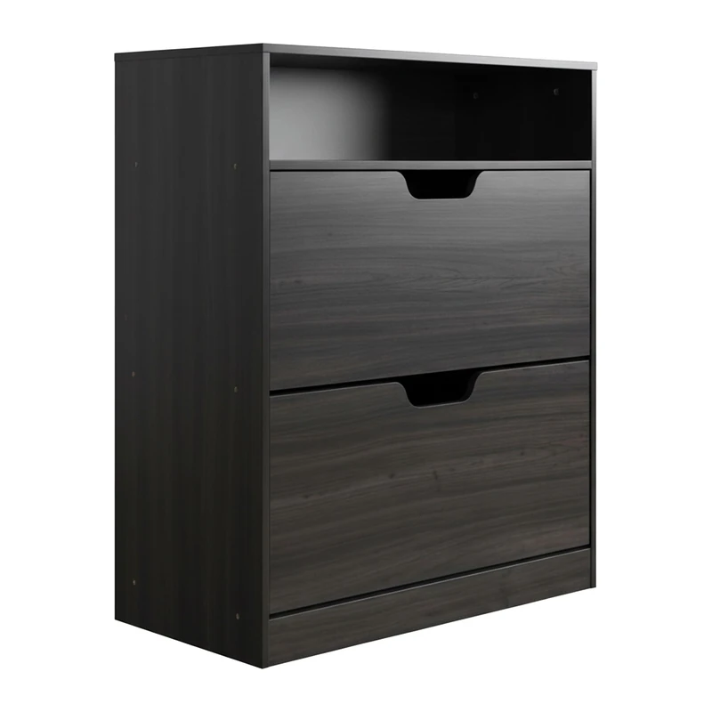 Relaxdays Shoe Cabinet with Storage, 102x80x24 cm, Holds 12 Pairs, Narrow, 2 Tilt Doors, Wood Effect Grey