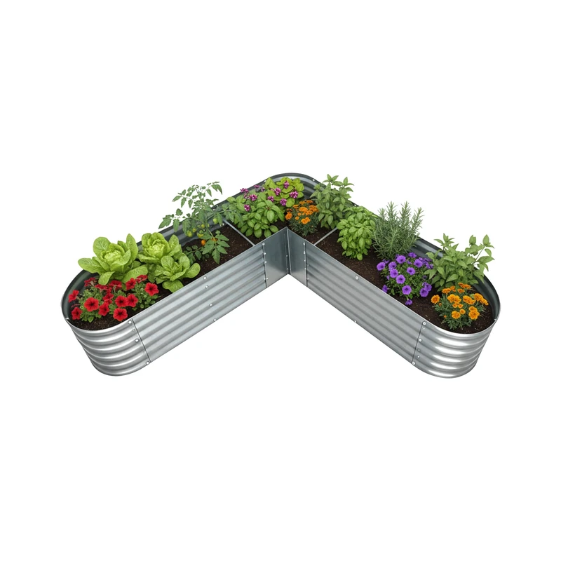 Relaxdays Raised Bed, L-Shaped, Galvanised Steel, 43x213x213 cm, for vegetables, herbs, flowers, Silver