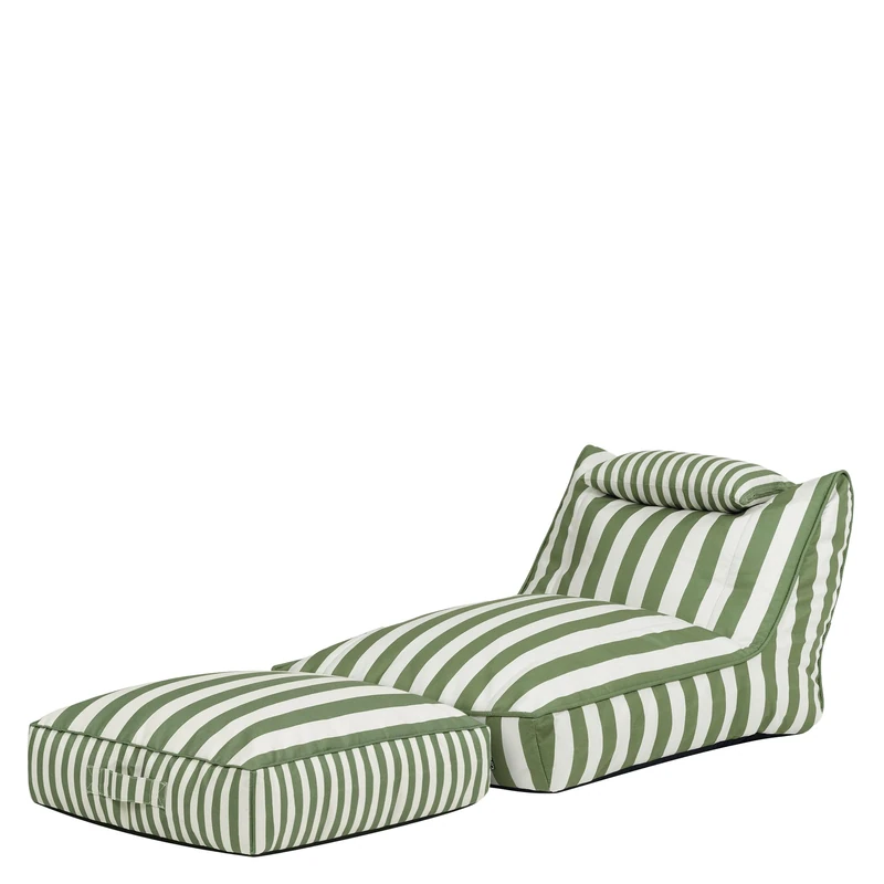 icon Nova Lounge Bean Bag Chair and Footstool, Kyoto Stripe Green, Indoor Outdoor Beanbag, Large Adult Bean Bag with Filling Included, Floor Chair, Garden, Patio