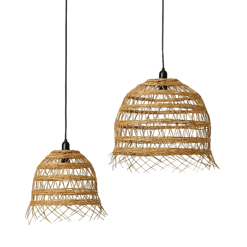 Set of 2 Bohemian Style Polyrattan Lampshades 2 x Hawaii Long H35 and H45 cm - Image 1