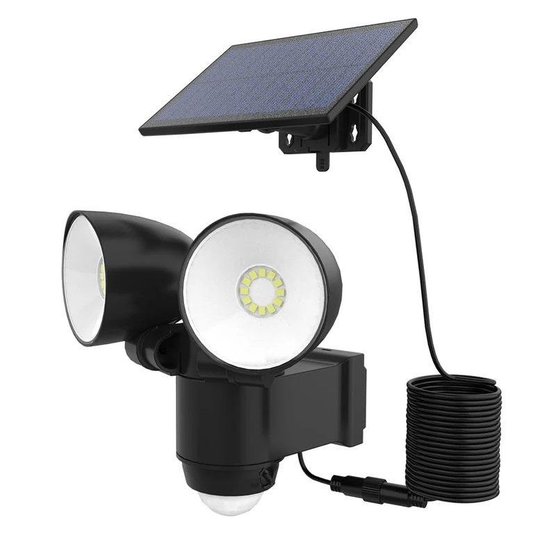 Lumisky Solar floodlight with Two Adjustable Heads, Powerful Lighting Solar Panel with White LED Light, White WALEE Black with Motion Detector, H15.4 cm