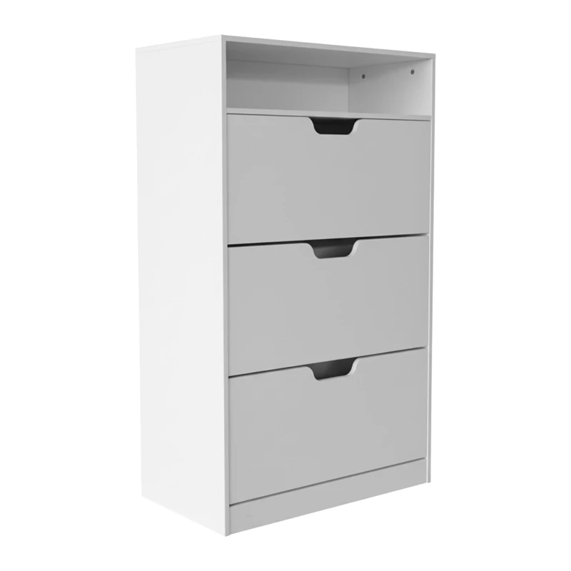 Relaxdays Shoe Cabinet with Shelf, 140x80x24 cm, Holds 18 Pairs, 3 Tilt Doors, Modern White