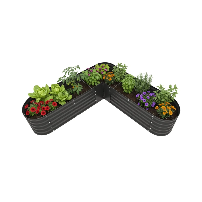 Relaxdays L-Shaped Raised Bed, Galvanised Metal, Garden Bed for Veg, Herbs & Flowers, 43 x 213 x 213 cm, Anthracite