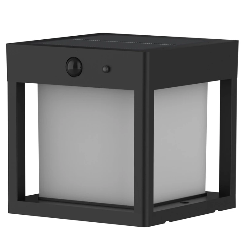 Square Light Bollard with Motion Sensor PILARO Black LED Warm White 15 cm