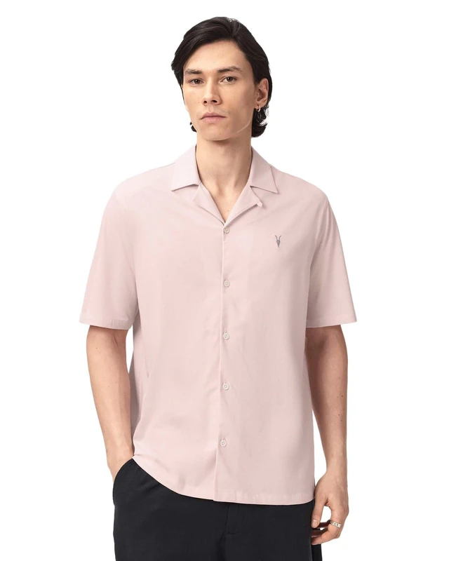 AllSaints Men's Hudson SS Shirt Casual Shirt, Seashell Pink, XXL